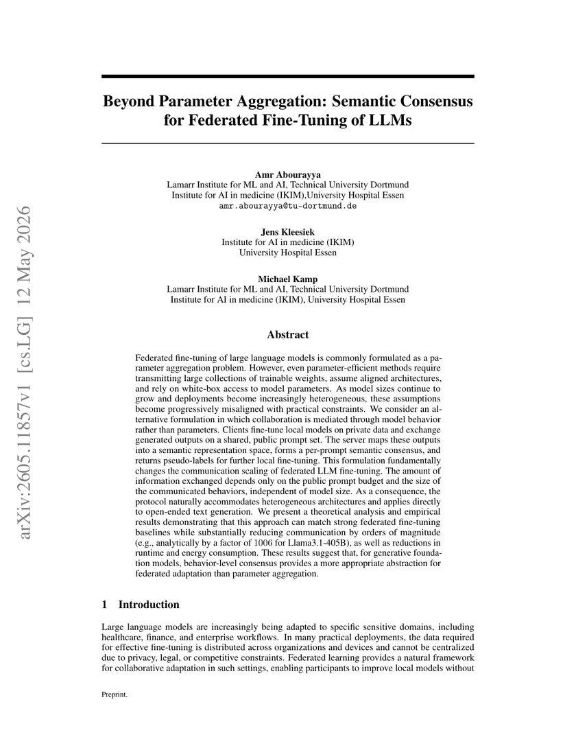 Beyond Parameter Aggregation: Semantic Consensus for Federated Fine-Tuning of LLMs
