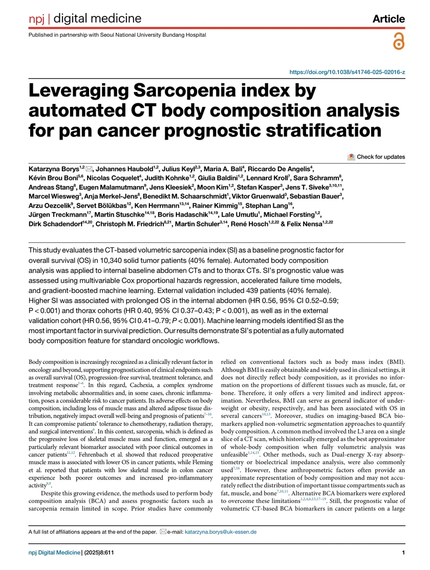 Leveraging Sarcopenia index by automated CT body composition analysis for pan cancer prognostic stratification