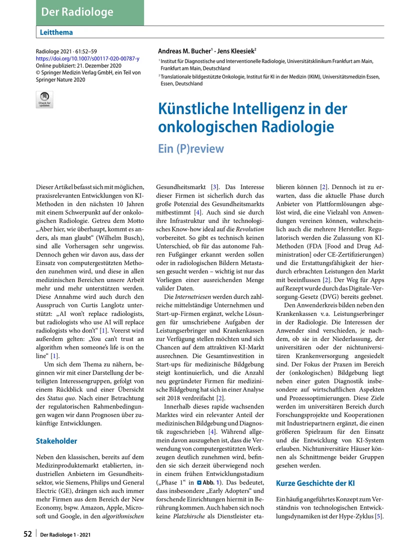 Künstliche Intelligenz in der onkologischen Radiologie: Ein (P)review