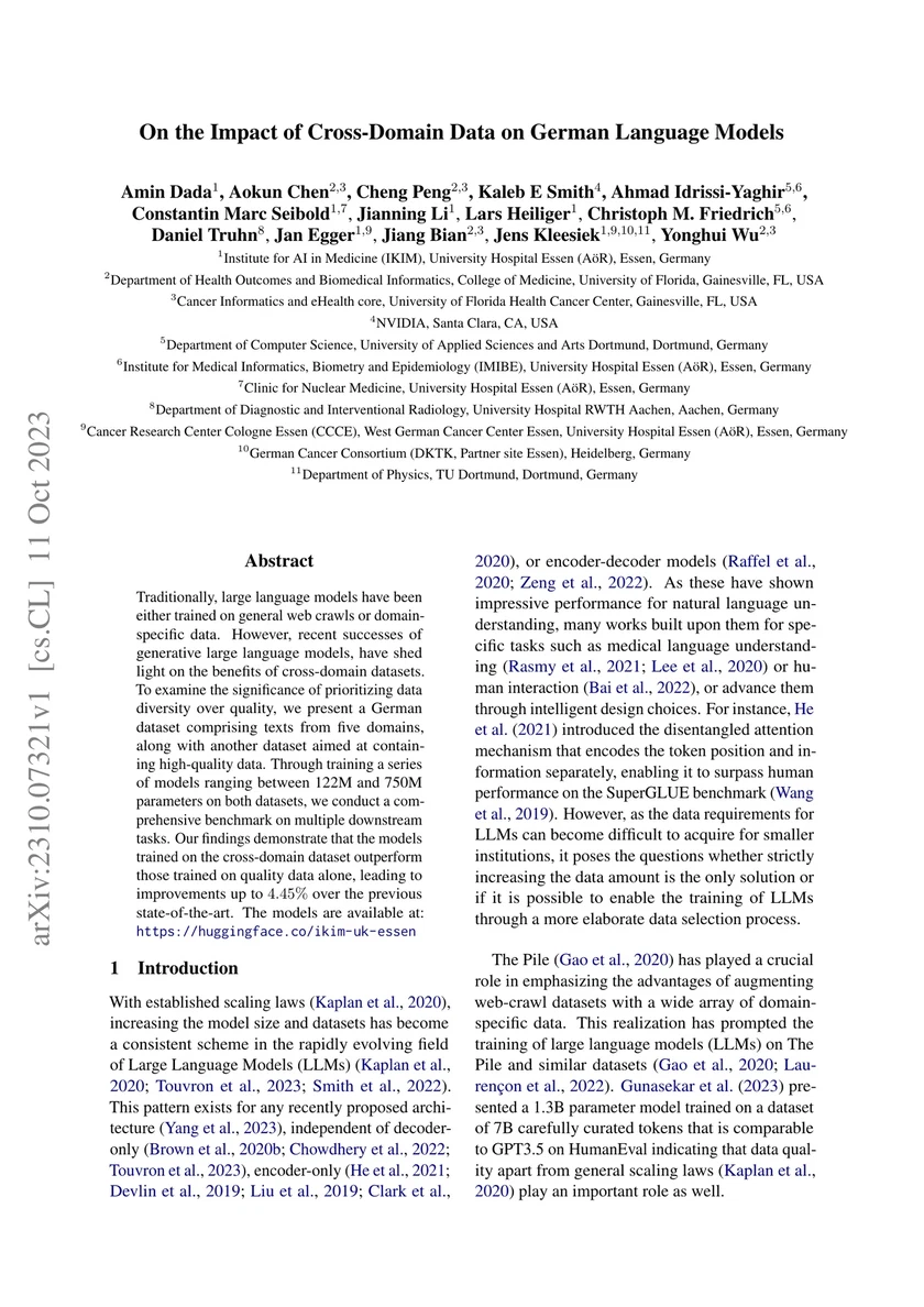 On the Impact of Cross-Domain Data on German Language Models