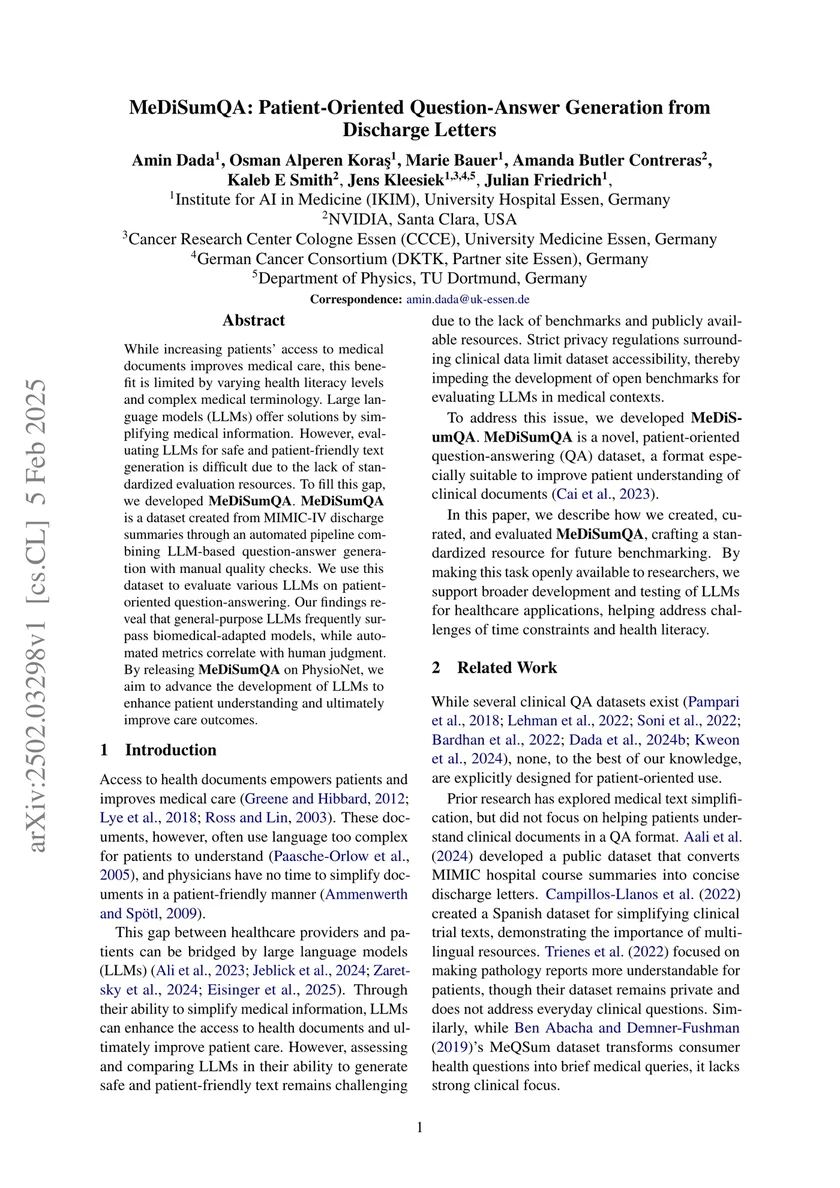 MeDiSumQA: Patient-Oriented Question-Answer Generation from Discharge Letters