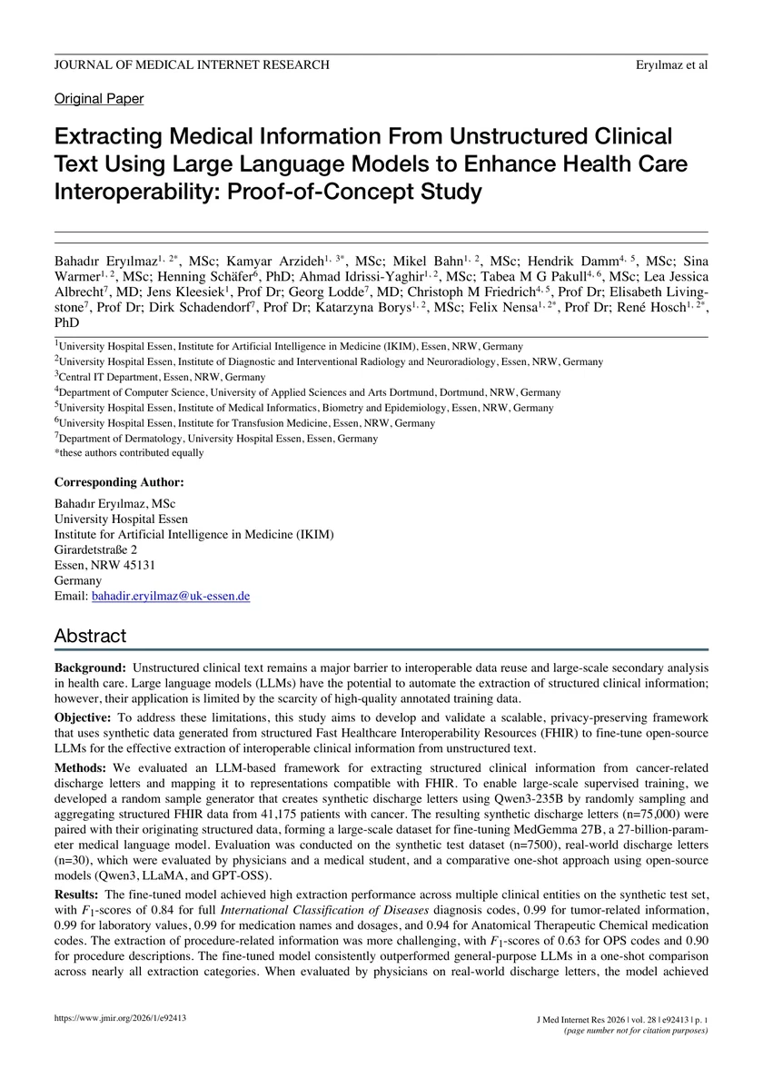 Extracting Medical Information From Unstructured Clinical Text Using Large Language Models to Enhance Health Care Interoperability: Proof-of-Concept Study