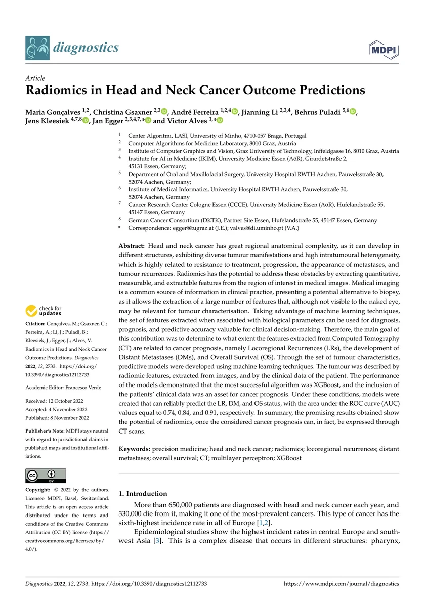 Radiomics in Head and Neck Cancer Outcome Predictions
