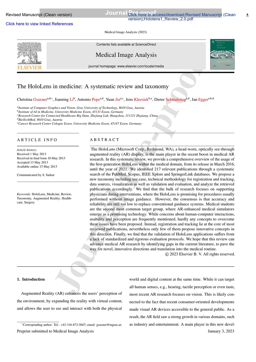 The HoloLens in medicine: A systematic review and taxonomy