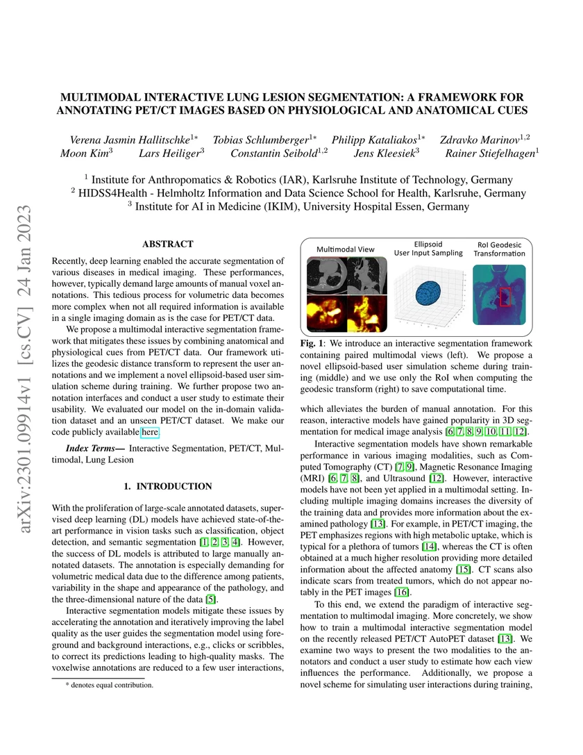 Multimodal Interactive Lung Lesion Segmentation: A Framework for Annotating PET/CT Images based on Physiological and Anatomical Cues