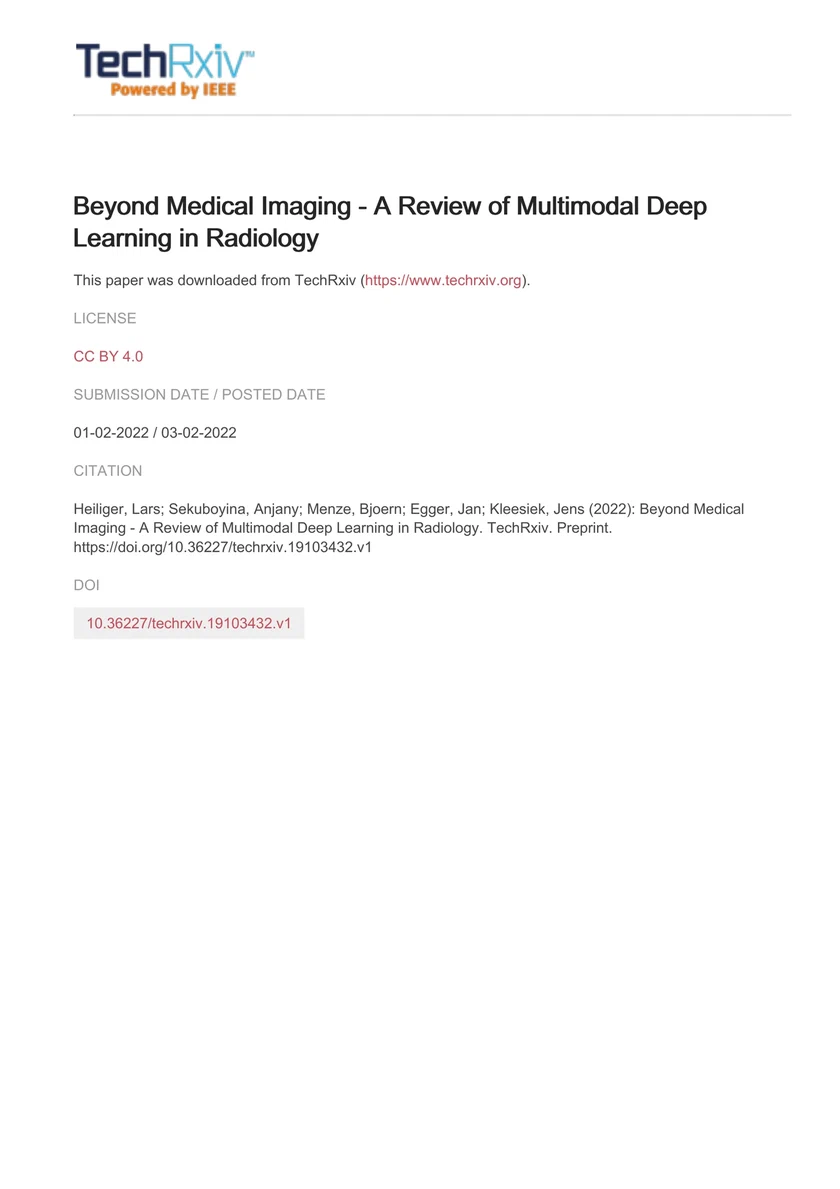 Beyond Medical Imaging-A Review of Multimodal Deep Learning in Radiology