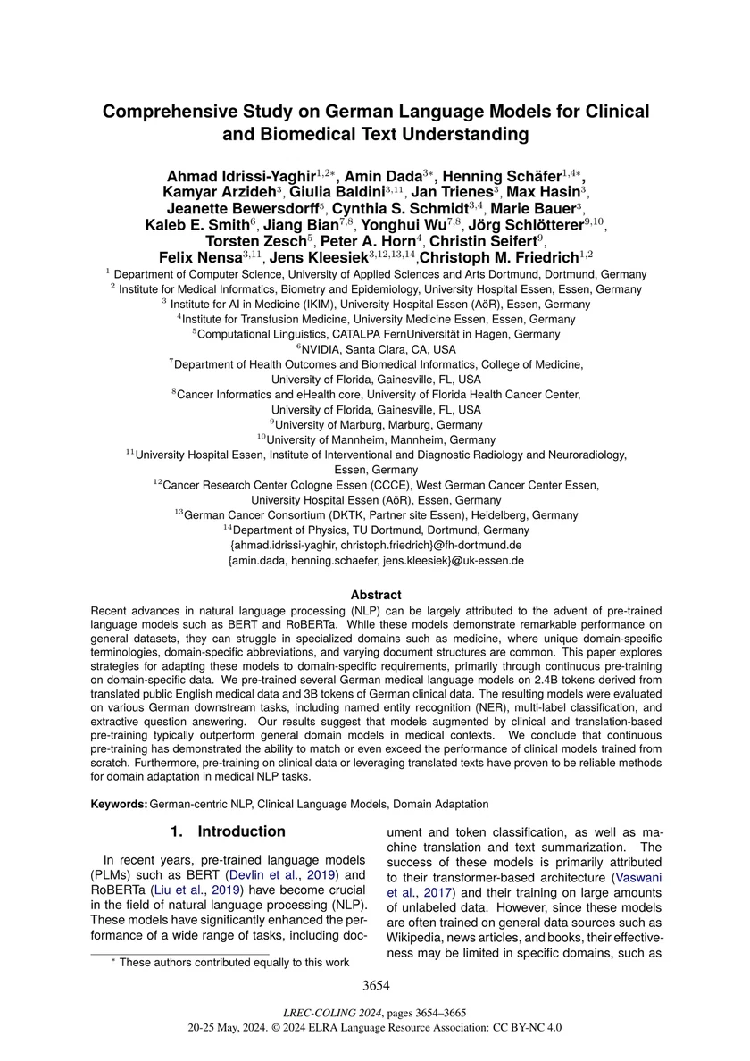 Comprehensive Study on German Language Models for Clinical and Biomedical Text Understanding