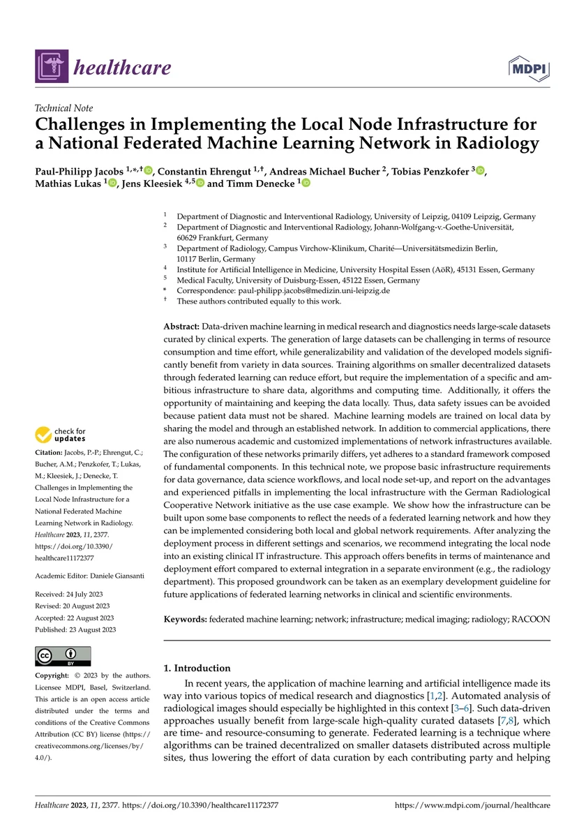 Challenges in Implementing the Local Node Infrastructure for a National Federated Machine Learning Network in Radiology