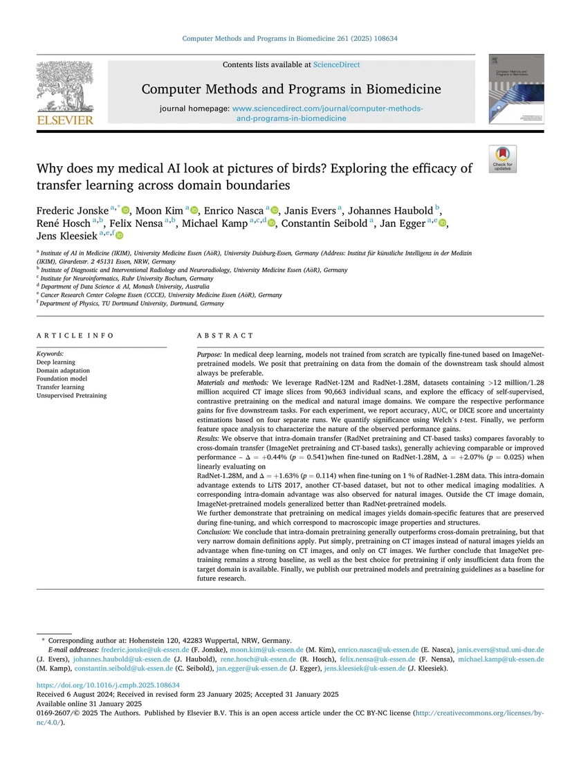 Why does my medical AI look at pictures of birds? Exploring the efficacy of transfer learning across domain boundaries