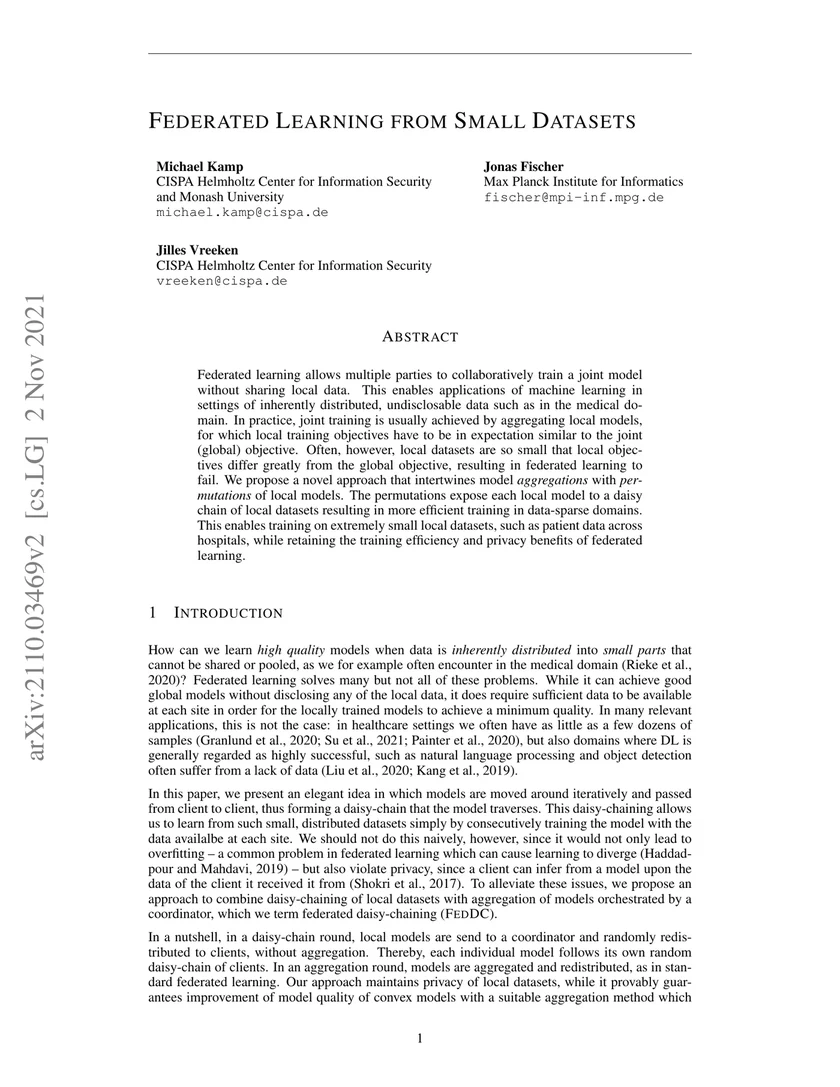 Federated Learning from Small Datasets