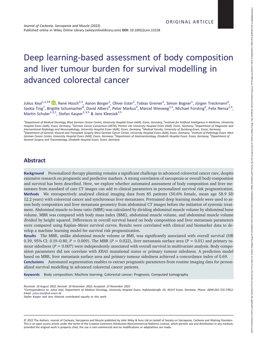 Deep learning-based assessment of body composition and liver tumor burden for survival modeling in advanced colorectal cancer