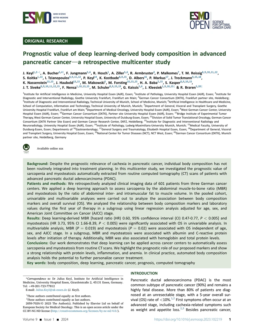 Prognostic value of deep learning-derived body composition in advanced pancreatic cancer—a retrospective multicenter study