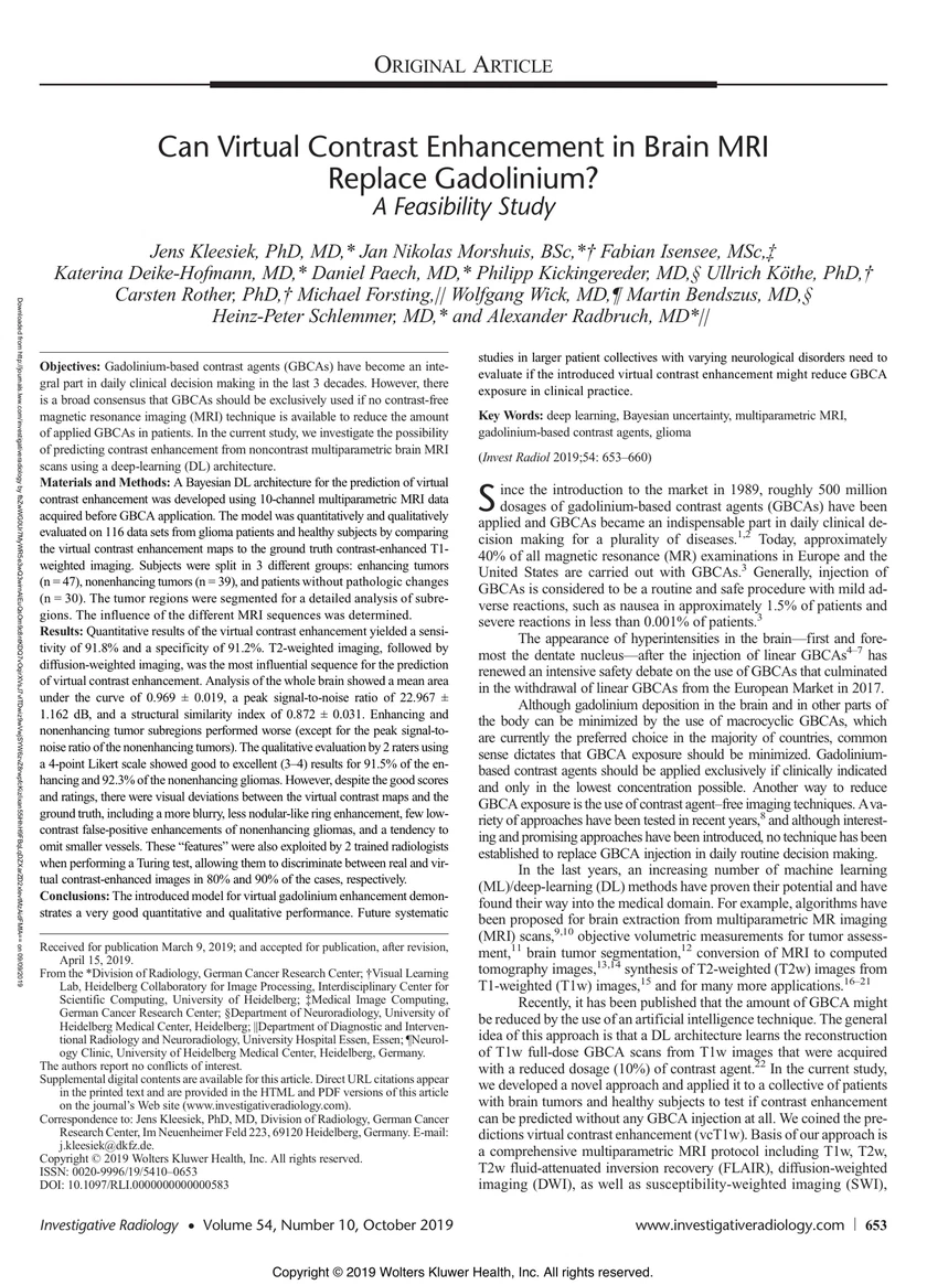 Can Virtual Contrast Enhancement in Brain MRI Replace Gadolinium?: A Feasibility Study