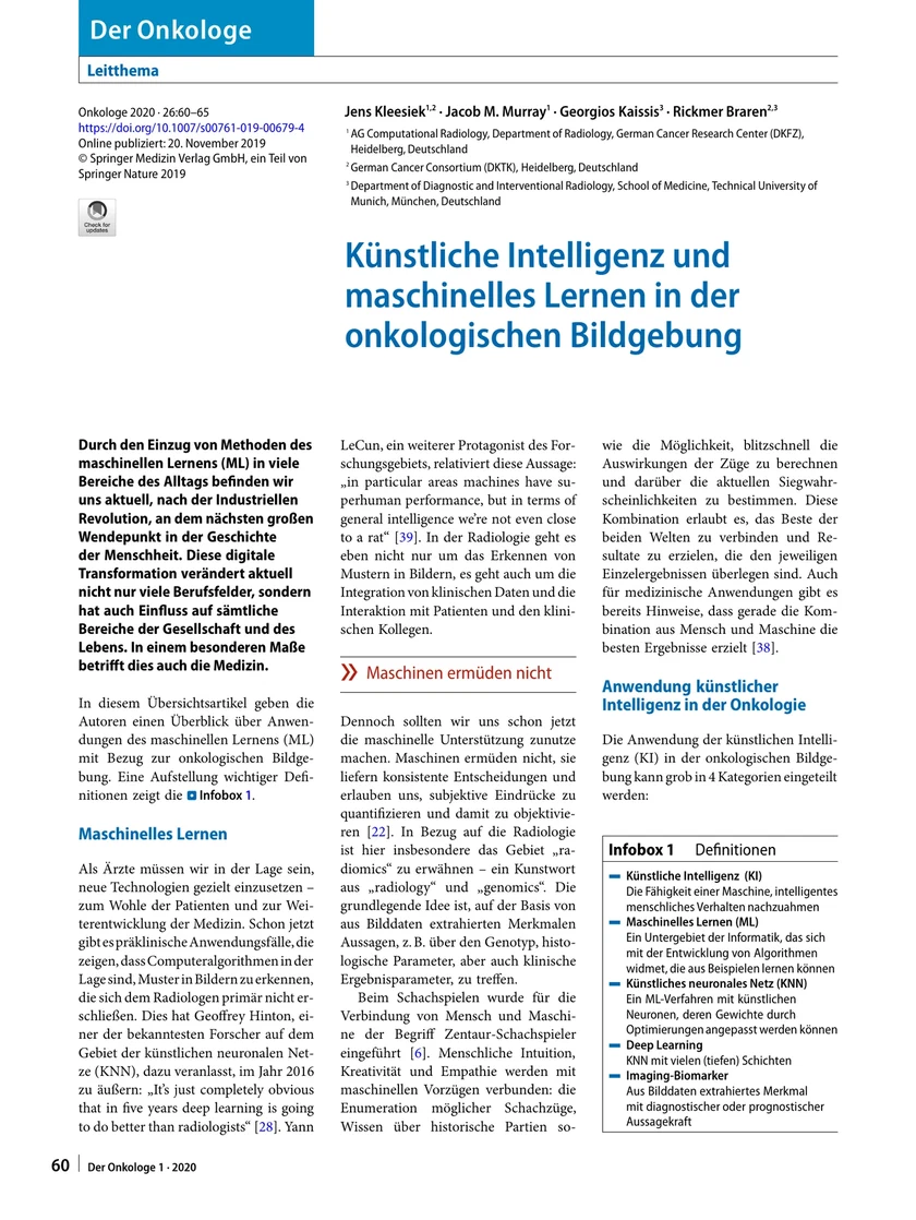 Künstliche Intelligenz und maschinelles Lernen in der onkologischen Bildgebung