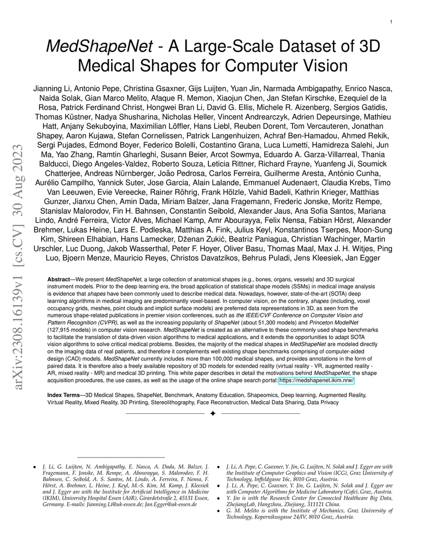 MedShapeNet -- A Large-Scale Dataset of 3D Medical Shapes for Computer Vision