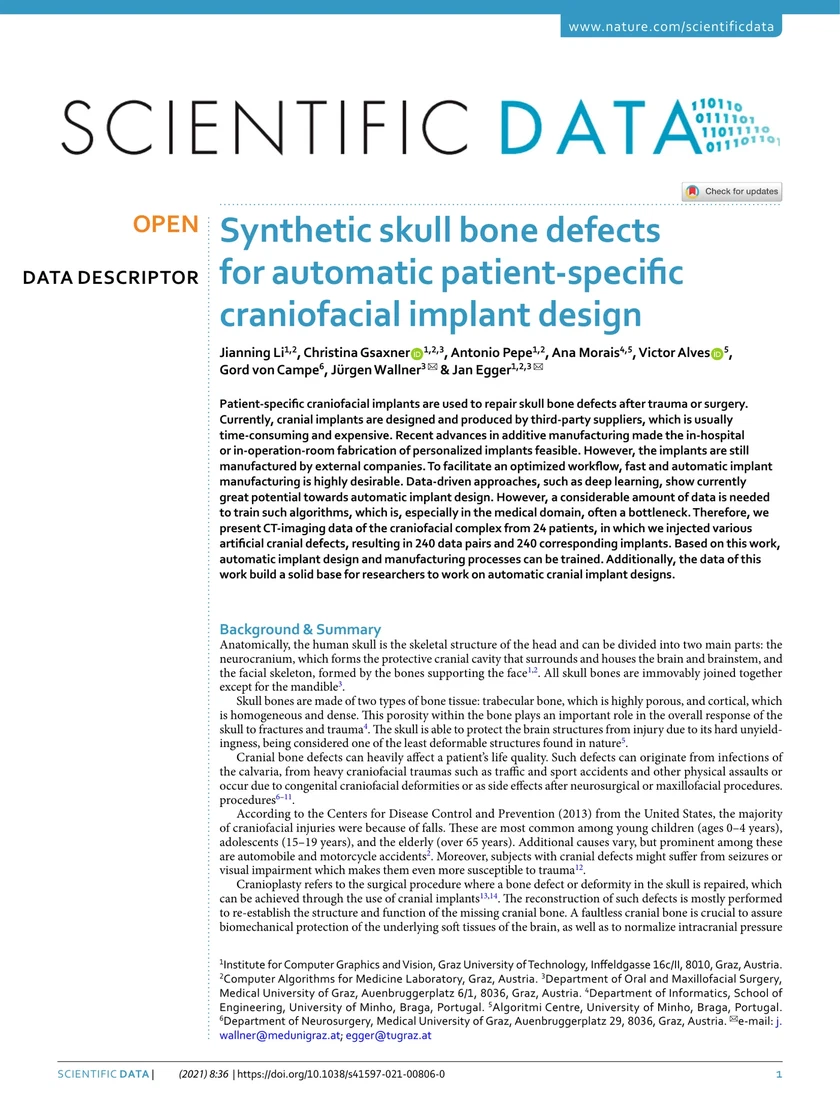 Synthetic skull bone defects for automatic patient-specific craniofacial implant design