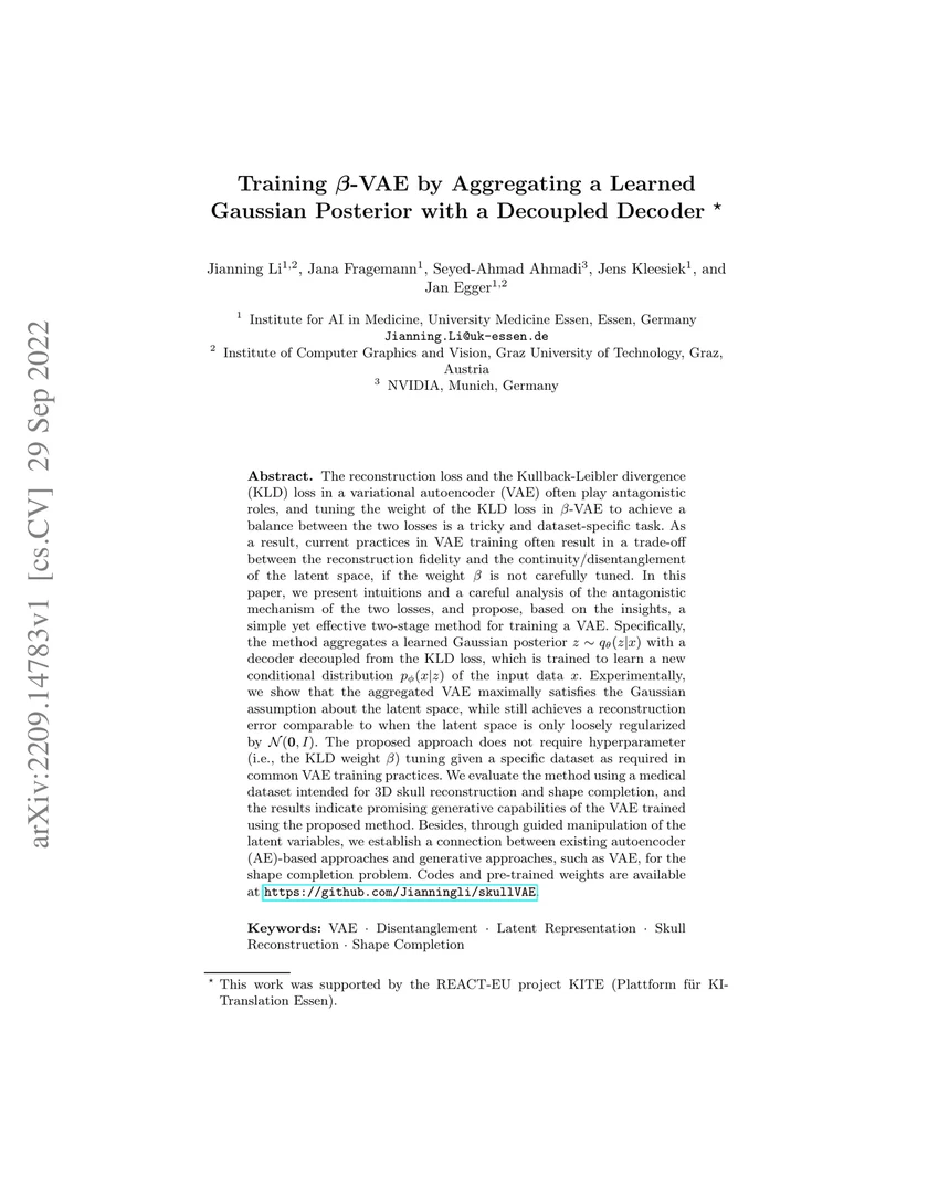 Training beta-VAE by Aggregating a Learned Gaussian Posterior with a Decoupled Decoder