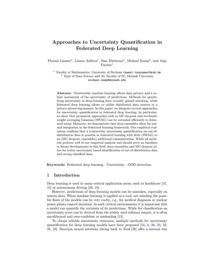 Approaches to Uncertainty Quantification in Federated Deep Learning