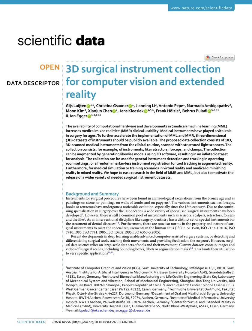 3D surgical instrument collection for computer vision and extended reality