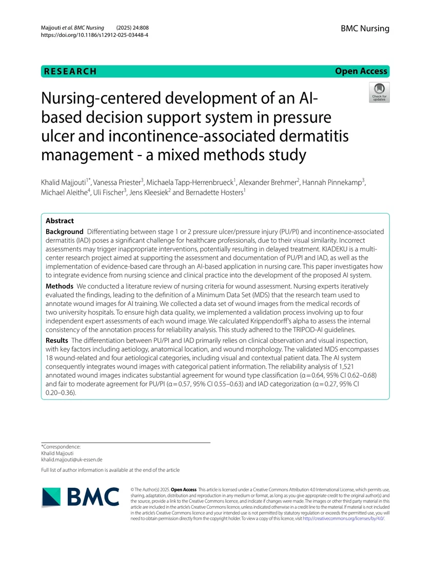 Nursing-centered development of an AI-based decision support system in pressure ulcer and incontinence-associated dermatitis management - a mixed methods study
