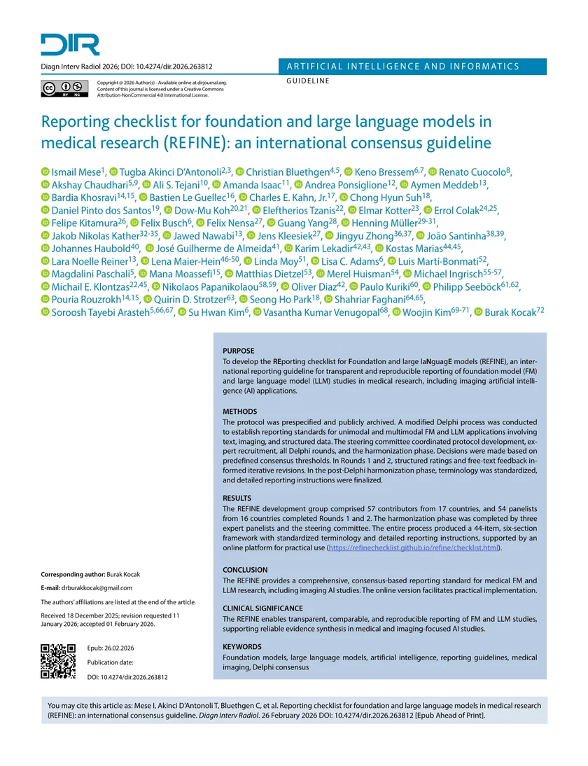 Reporting checklist for foundation and large language models in medical research (REFINE): an international consensus guideline