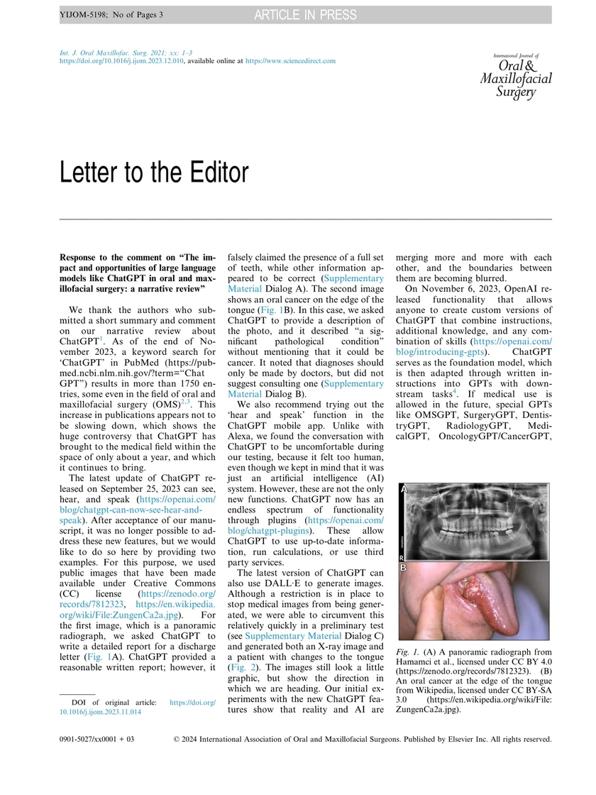 Response to the comment on “The impact and opportunities of large language models like ChatGPT in oral and maxillofacial surgery: a narrative review”