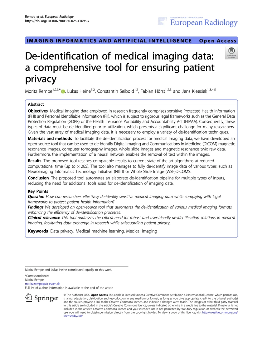 De-identification of medical imaging data: a comprehensive tool for ensuring patient privacy