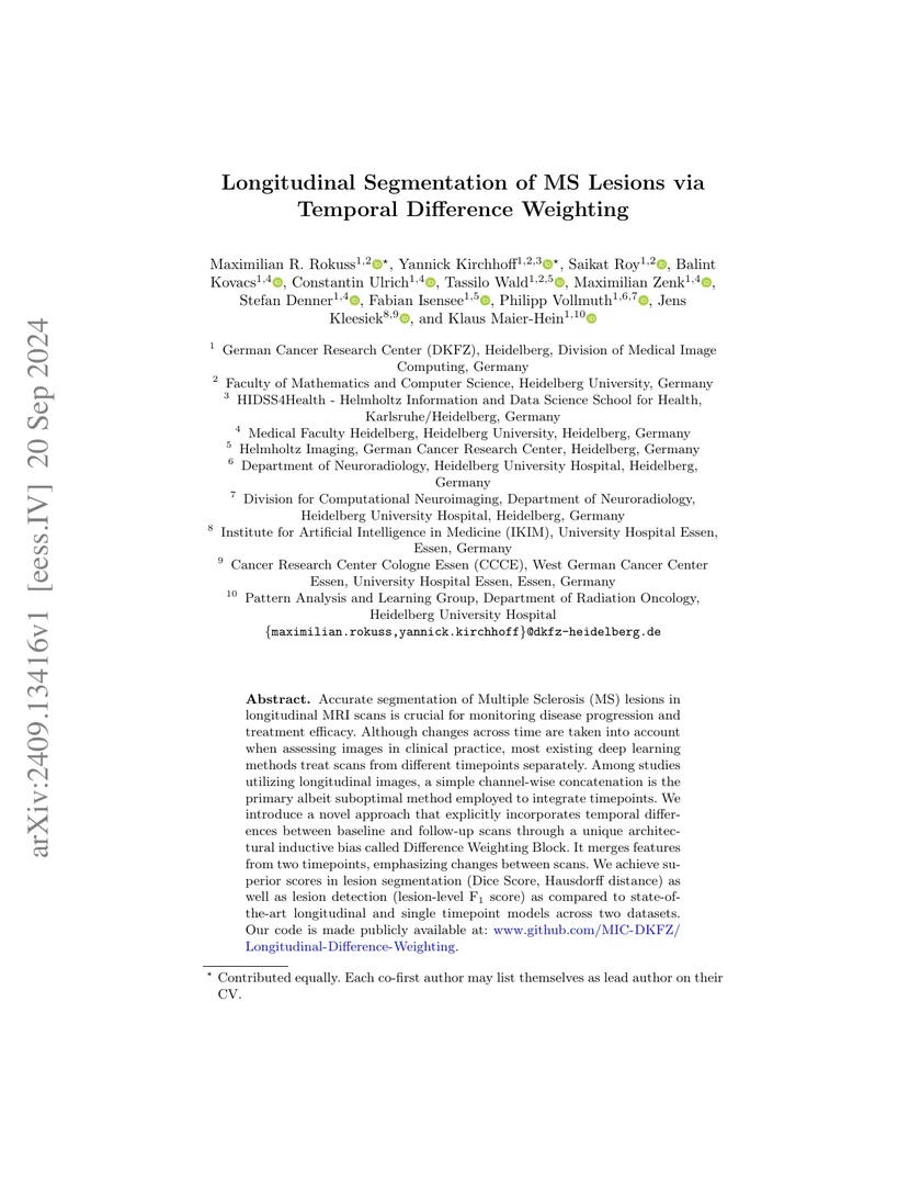Longitudinal Segmentation of MS Lesions via Temporal Difference Weighting