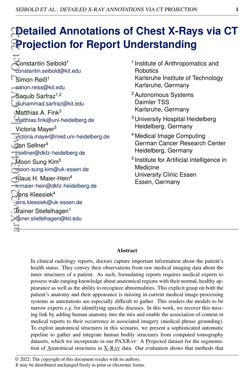 Detailed Annotations of Chest X-Rays via CT Projection for Report Understanding