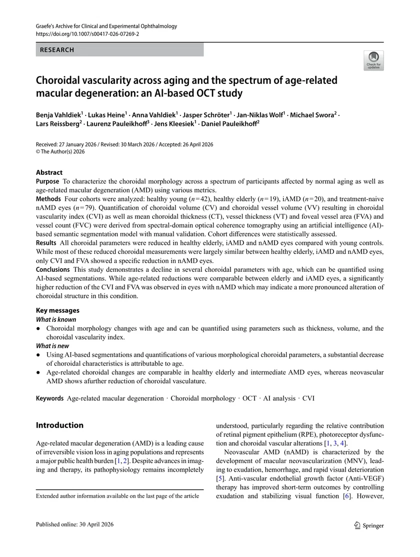 Choroidal vascularity across aging and the spectrum of age-related macular degeneration: an AI-based OCT study